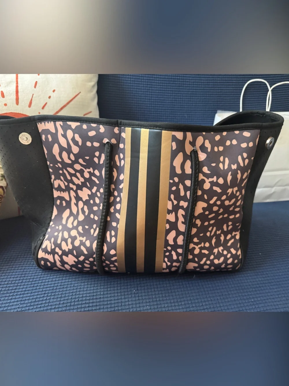 Neoprene Tote Bag with Rose Gold Leopard Print and Removable Zip Clutch